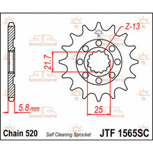 Load image into Gallery viewer, JT SPROCKETS JTF1565.13SC FRONT SELF CLEANING SPROCKET 13 TEETH 520 PITCH NATURAL STEEL - Alhawee Motors